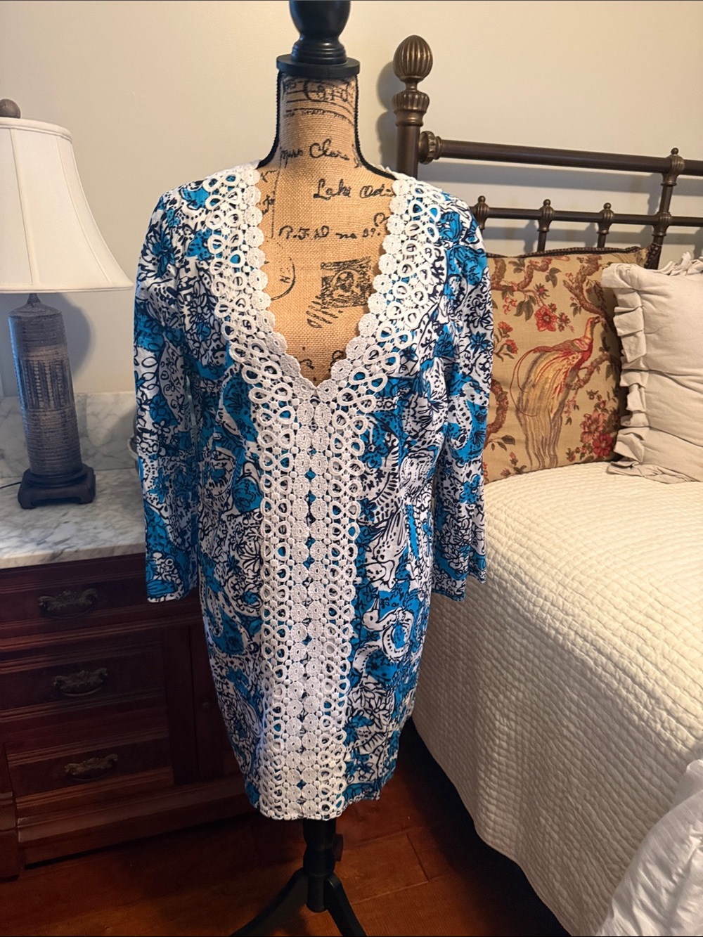 Lilly Pulitzer Blue & White Crochet-trim dress
